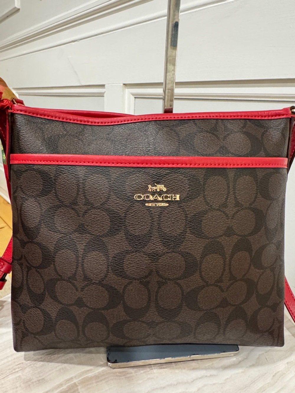 Coach File Messenger Brown Red Signature Crossbody - Picture 5 of 17